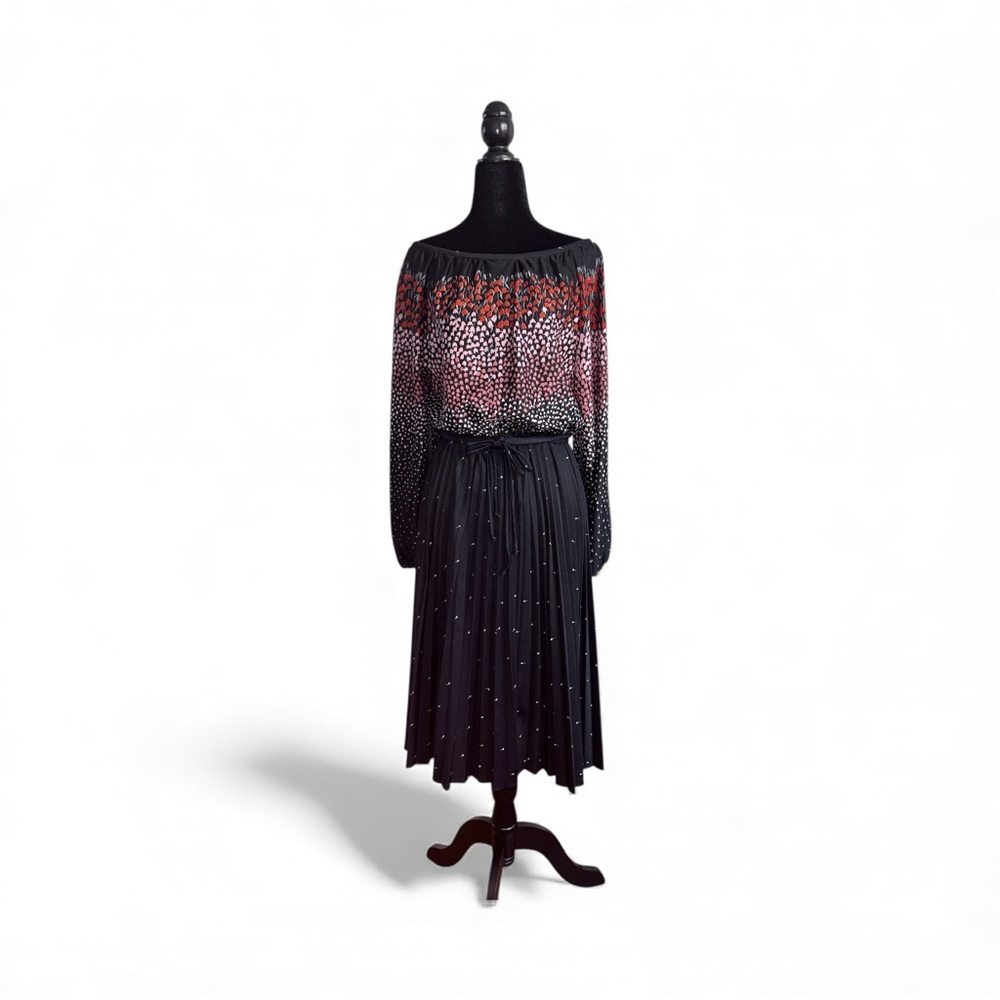 Rare 1970s Off-Shoulder Pleated Midi Dress — Deadstock Vintage (NYC)